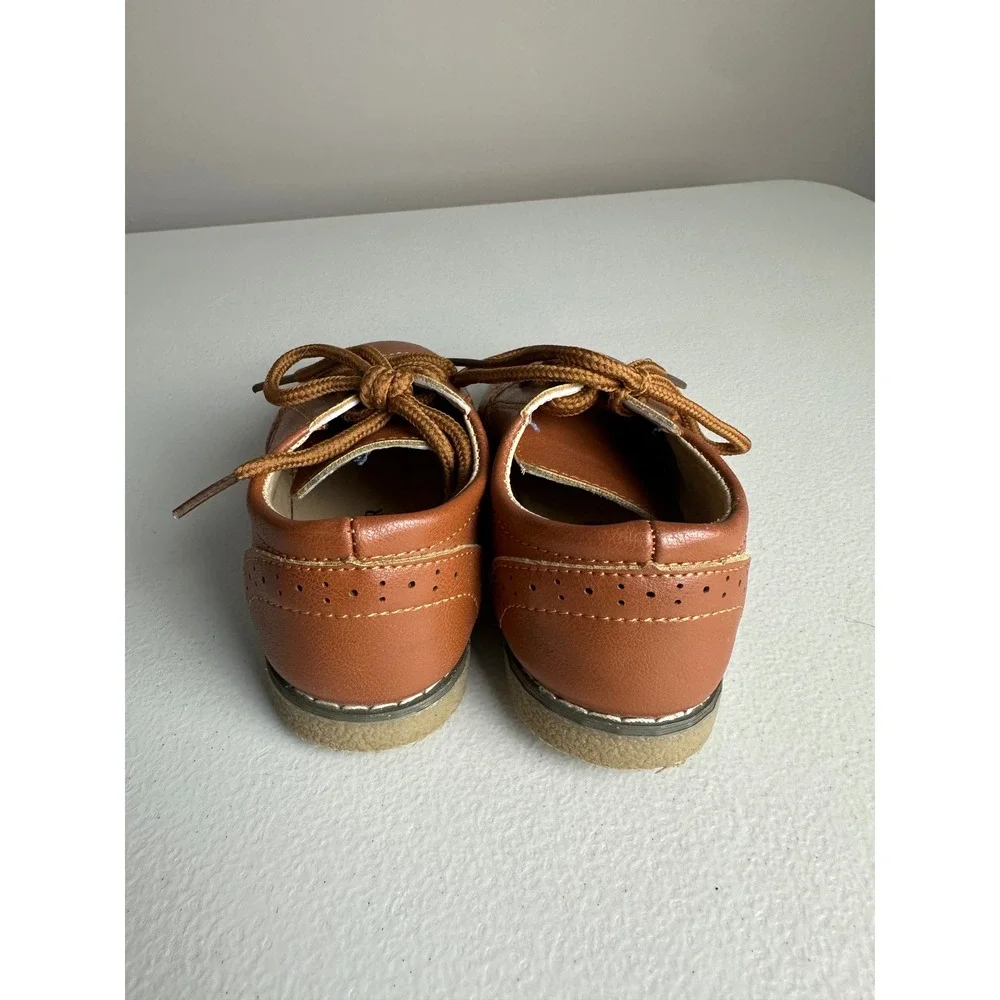 Meck Brown Faux Leather Wingtip Brogue Oxford Dress Shoes Toddler Boys Size 7
